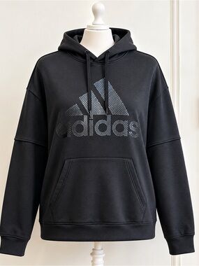 Adidas Climawarm Hoodie Black Logo Pullover Size Large (L) Oversized Athleisure